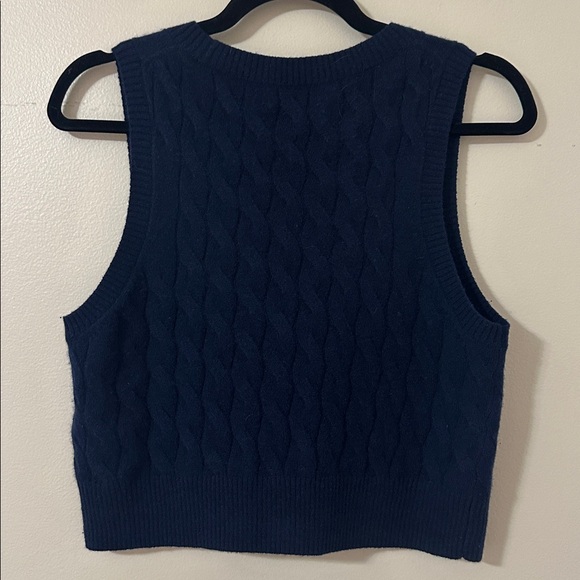 J. Crew Womens Navy Cashmere Cropped V-Neck Cable Knit Sweater Vest Sz Small - Picture 3 of 8